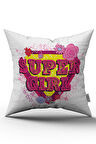 Çift Taraflı Beyaz Pembe Super Girl Yazılı Dijital Baskı Kırlent Yastık Kılıfı - CGH428-CT