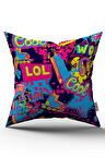 Çift Taraflı Siyah Çok Renkli Popart Desenli Dijital Baskı Kırlent Yastık Kılıfı - CGH397-CT