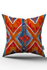 Çift Taraflı Turuncu Mavi Etnik Desenli Kırlent Yastık Kılıfı - CGH237-CT