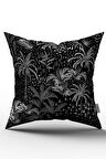 Çift Taraflı Beyaz Siyah Tropikal Palmiyeli Kırlent Yastık Kılıfı - CGH038-CT