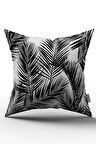 Çift Taraflı Beyaz Siyah Tropikal Yaprak Desenli Kırlent Yastık Kılıfı - CGH027-CT