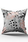 Çift Taraflı Gri Pembe Tropikal Yaprak Desenli Kırlent Yastık Kılıfı - CGH022-CT