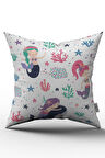 Çift Taraflı Pembe Beyaz Çocuk Denizkızı Desenli Kırlent Yastık Kılıfı - CGH011-CT