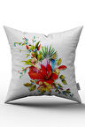 Çift Taraflı Kırmızı Tropikal Çiçek Desenli Dijital Baskılı Kırlent Kılıfı - OTYK475-CT