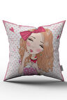 Çift Taraflı Pembe Beyaz Kız Çocuk Figürlü Dijital Baskılı Çocuk Kırlent Kılıfı - OTYK515-CT