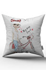 Çift Taraflı Beyaz Pembe Bisikletli Kız Çocuk Figürlü Dijital Baskılı Çocuk Kırlent Kılıfı - OTYK520-CT