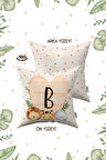 Krem Yeşil Puantiyeli Bohem Tarz Hayvan Figürlü Harfli Çocuk Kırlent Kılıfı HRF08-B-43X43