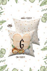 Krem Yeşil Puantiyeli Bohem Tarz Hayvan Figürlü Harfli Çocuk Kırlent Kılıfı HRF08-GG-43X43
