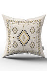 Çift Taraflı Krem Siyah Etnik Kilim Desenli Dijital Baskılı Kırlent Kılıfı CGH1086