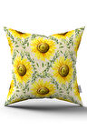 Çift Taraflı Sarı Yeşil Ayçiçek Desenli Dijital Baskılı Kırlent Kılıfı CGH1110