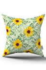Çift Taraflı Sarı Yeşil Ayçiçek Desenli Dijital Baskılı Kırlent Kılıfı CGH1113