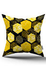 Çift Taraflı Sarı Siyah Petek Papatya Desenli Dijital Baskılı Kırlent Kılıfı CGH1192