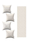 Krem Beyaz Bohem İskandinav Geometrik Desenli 4'lü Kırlent Kılıfı 1 Runner Seti 4kmbs290-RS