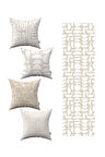 Krem Beyaz Bohem İskandinav Geometrik Desenli 4'lü Kırlent Kılıfı 1 Runner Seti 4kmbs291-RS