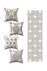 Krem Siyah Bohem İskandinav Desenli 4'lü Kırlent Kılıfı 1 Runner Seti 4kmbs293-RS-3