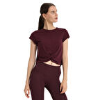 Marana Cropped Top Kadın Bordo Günlük Stil T-Shirt 25KK1032-BRD