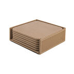 Bardak Altlığı,6’lı Set,Masaüstü Kare Cup Coaster,Vegan Suni Deri,11x11 cm.,Vizon