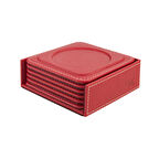 Bardak Altlığı,6’lı Set,Masaüstü Yuvarlak Cup Coaster,Vegan Suni Deri,11x11 cm.,Kırmızı