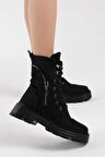 Tonny Black Kadın Siyah Süet Poli Taban Fermuar Detaylı Rahat Kalıp Bağcıklı Bot