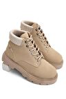Tonny Black Kadın Bej Süet Rahat Kalıp Kısa Bağcıklı Süet  Bot