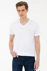 Pierre Cardin  Beyaz Slim Fit Basic V Yaka T-Shirt