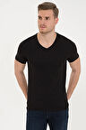 Siyah Slim Fit V Yaka Basic T-Shirt