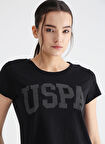 U.S. Polo Assn. Bisiklet Yaka Baskılı Siyah Kadın T-Shirt GEAN23