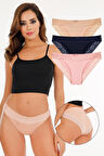 Kadın Lazer Kesim Dantelli Slip Külot 3'lü Paket Set - Kts3101