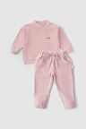 Fitilli Kadife Bebek Eşofman Takımı Pembe