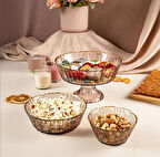 Fecra Rita 3'lü Cam Kase Seti Kahve Altın Fileli