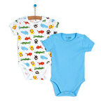 HelloBaby 2li Jakarlı Hayvan Desen Kısa Kol Body Erkek Bebek