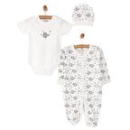 HelloBaby Yenidoğan Bebek Sevimli Fil Kendinden Eldivenli Tulum-Body- Şapka 3lü Set Unisex