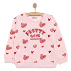 HelloBaby Kız Bebek Basic Az Şardonlu Kalp Desenli Sweatshirt Bisiklet Yaka Uzun Kol