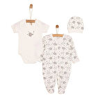 HelloBaby Yenidoğan Bebek Sevimli Fil Kendinden Eldivenli Tulum-Body-Şapka 3lü Set Unisex