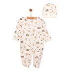 HelloBaby Yenidoğan Hayvanlar Baskılı Erkek Tulum-Şapka Erkek Bebek