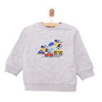 HelloBaby Erkek Bebek Basic Sweatshirt Araba Desenli Çıtçıtlı Bisiklet Yaka Uzun Kol Gri Melanj