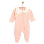 Cassiope Kız Bebek Patikli Tulum Kadife Modelli Yaka Patiksiz Paça Uzun Kol Gül Kurusu