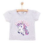 HelloBaby Kız Bebek Basic Tişört Bisiklet Yaka Kısa Kol Gri Melanj