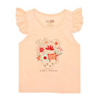 HelloBaby Basic Kız Çiçek ve Kedi Baskılı Atlet T-shirt Kız Bebek