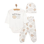 HelloBaby Zebra Baskılı Yenidoğan Erkek Body-Patikli Alt-Şapka Erkek Bebek