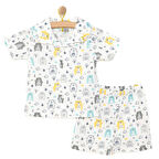 HelloBaby Erkek Bebek Pijama Takım Düğmeli Kapüşonlu Yaka Kısa Kol