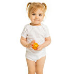 HelloBaby Unisex Beyaz Body Ribana Kumaş Çıtçıtlı Zıbın Zarf Yaka Kısa Kol Beyaz