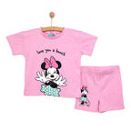 Disney Kız Bebek Tişört-Tayt 2li Takım Minnie Mouse Bisiklet Yaka Reçme Paça Kısa Kol Açık Pembe