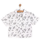 HelloBaby Erkek Bebek Gömlek Cosmic Line Modelli Yaka Kısa Kol Ekru