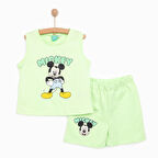 Disney Erkek Bebek Tişört-Şort 2li Takım Mickey Mouse Bisiklet Yaka Reçme Paça Atlet Kol Açık Yeşil
