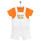 HelloBaby Erkek Bebek Şort Salopet-Tişört 2li Takım Bisiklet Yaka Reçme Paça Kısa Kol Turuncu