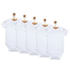 HelloBaby Unisex 5li Beyaz Body Zarf Yaka Kısa Kol Beyaz