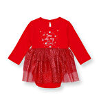 HelloBaby Kız Bebek Yenidoğan New Year Elbise Body Düğmeli Bisiklet Yaka Uzun Kol Reçme Paça