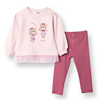 HelloBaby Kız Bebek Bluz - Tayt Enjoy Bear İki İplik Uzun Kol Reçme Paça