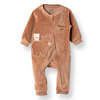 Bebetto Erkek Bebek Yenidoğan Kadife Patiksiz Tulum Bisiklet Yaka Uzun Kol Patiksiz Paça